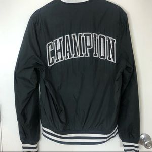 Champion Track Jacket Bomber Jacket Black Big logo on back sports jacket